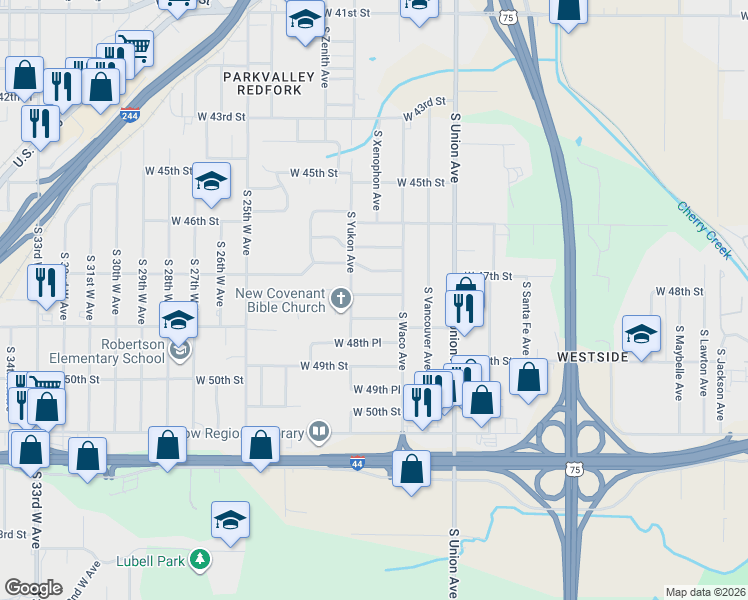 map of restaurants, bars, coffee shops, grocery stores, and more near 1926 West 47th Place in Tulsa