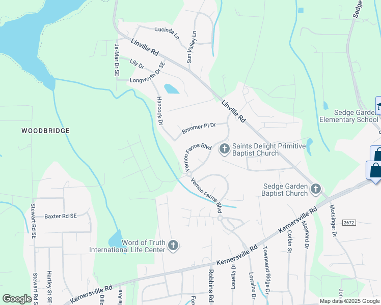 map of restaurants, bars, coffee shops, grocery stores, and more near 4540 Vernon Farms Boulevard in Kernersville