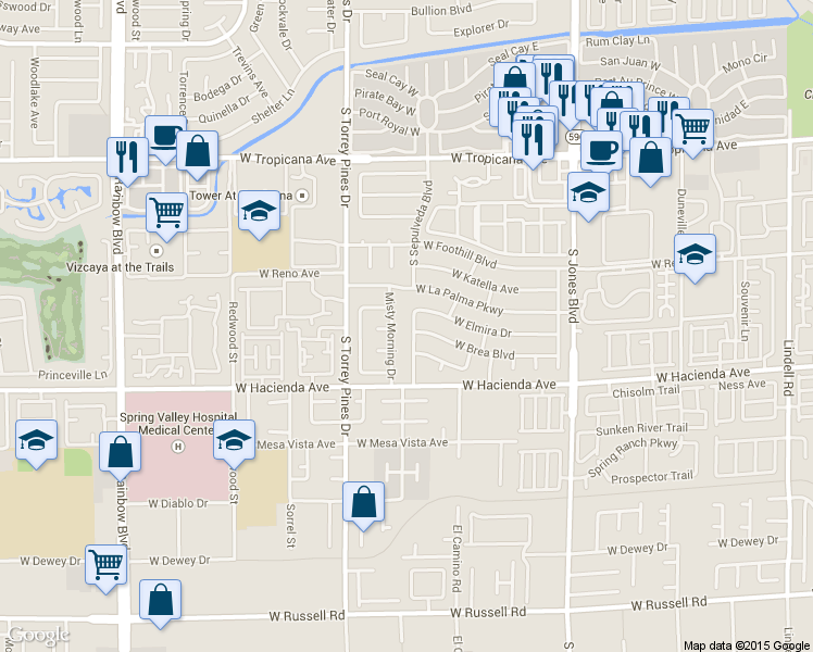 map of restaurants, bars, coffee shops, grocery stores, and more near 5173 South Sepulveda Boulevard in Las Vegas