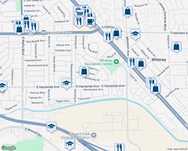 map of restaurants, bars, coffee shops, grocery stores, and more near 5216 Graham Avenue in Las Vegas