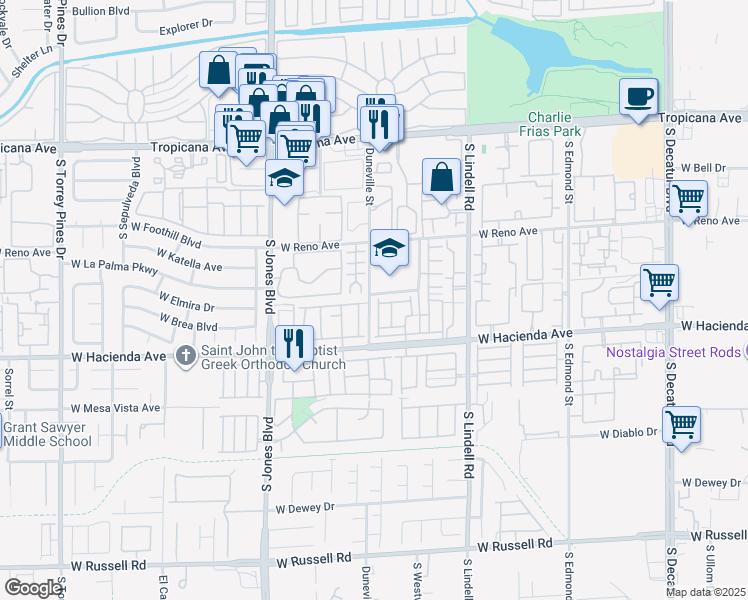 map of restaurants, bars, coffee shops, grocery stores, and more near 5814 Greenery View Lane in Las Vegas