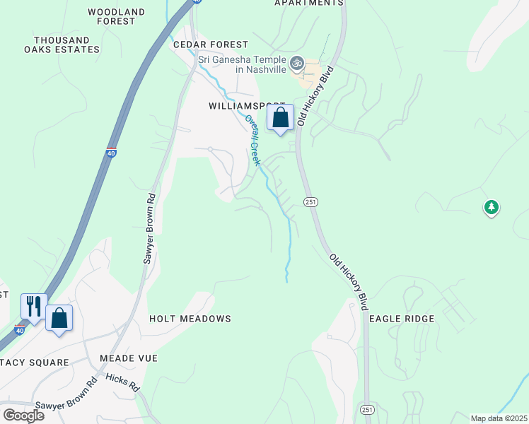 map of restaurants, bars, coffee shops, grocery stores, and more near 101 Ridgelake Parkway in Nashville
