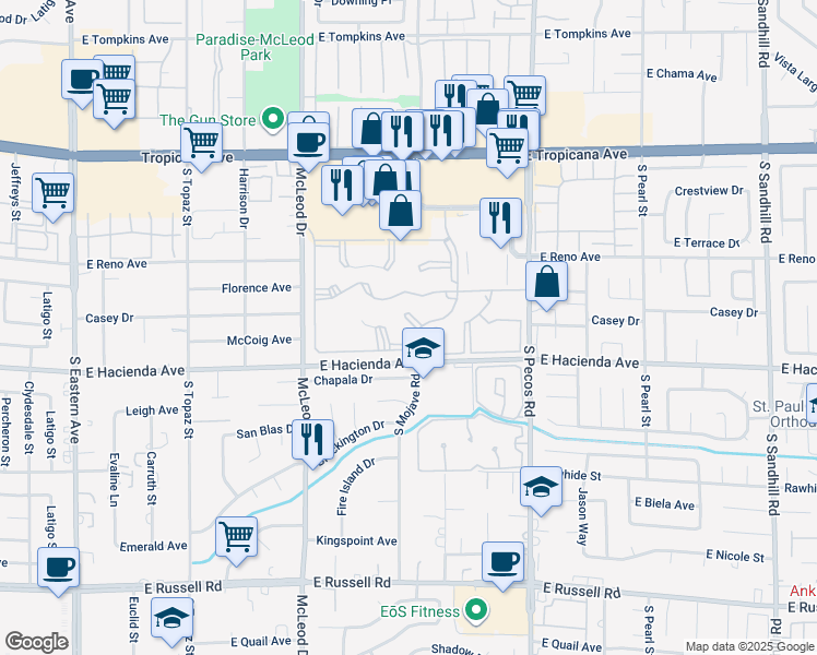 map of restaurants, bars, coffee shops, grocery stores, and more near 5259 Caspian Springs Drive in Las Vegas