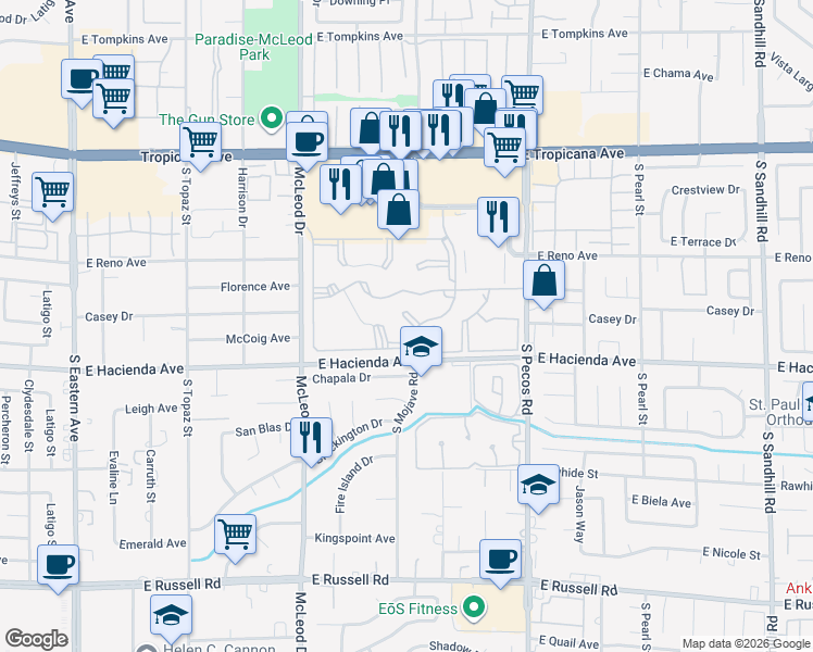 map of restaurants, bars, coffee shops, grocery stores, and more near 5259 Caspian Springs Drive in Las Vegas