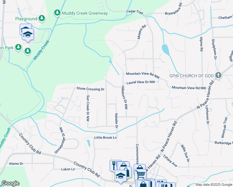 map of restaurants, bars, coffee shops, grocery stores, and more near 357 Natalie Drive in Winston-Salem