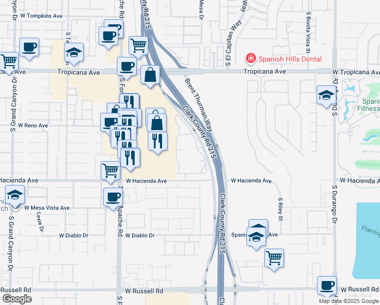 map of restaurants, bars, coffee shops, grocery stores, and more near 5175 South Jerry Tarkanian Way in Las Vegas
