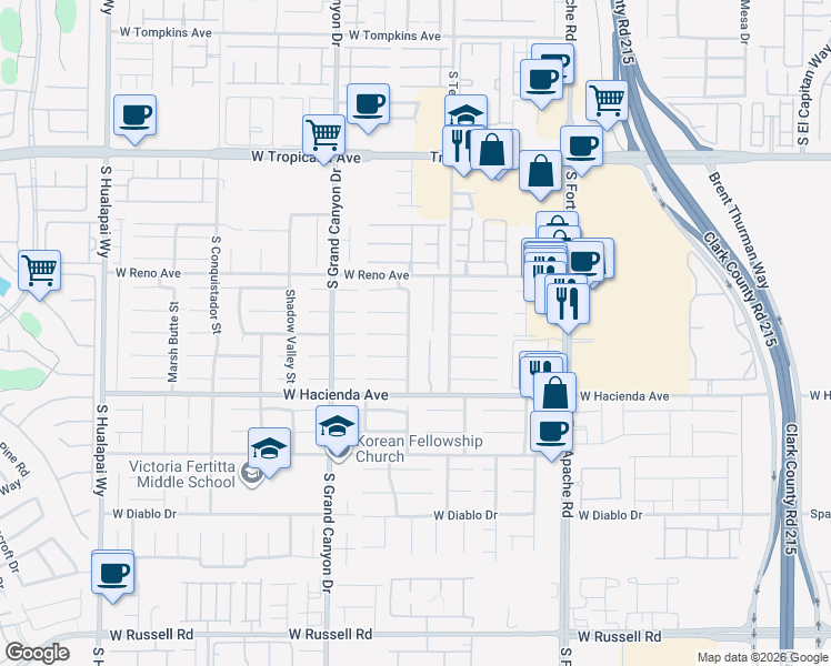 map of restaurants, bars, coffee shops, grocery stores, and more near in Las Vegas