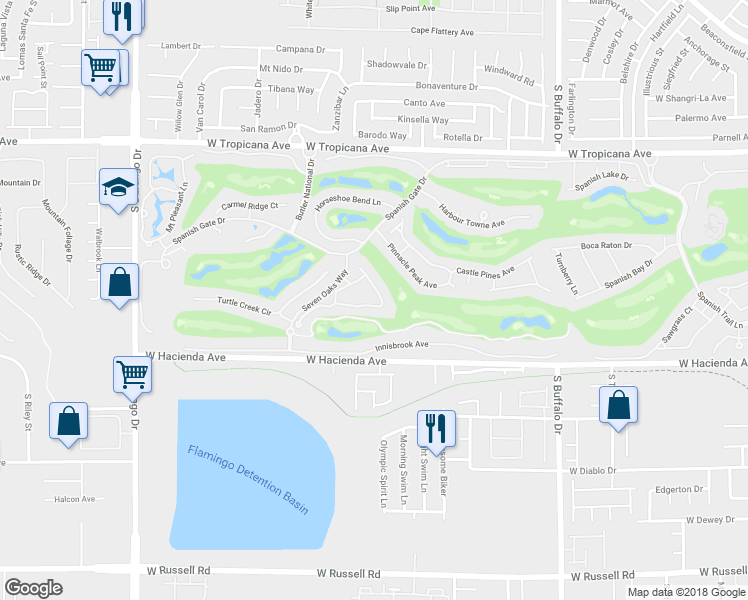 map of restaurants, bars, coffee shops, grocery stores, and more near 8220 Round Hills Circle in Las Vegas