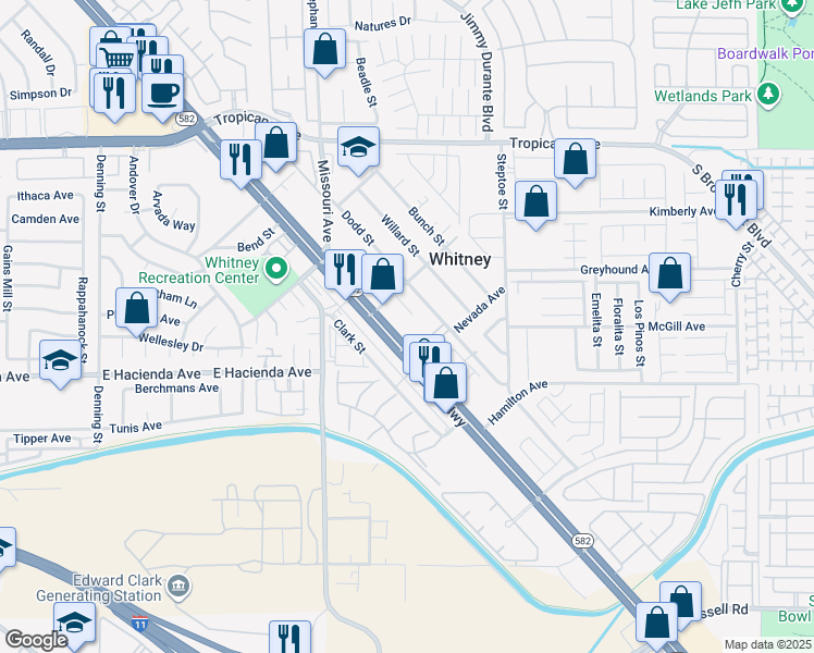map of restaurants, bars, coffee shops, grocery stores, and more near 5947 Boulder Highway in Las Vegas