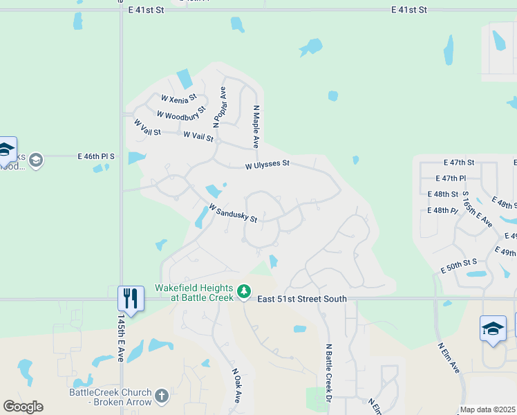 map of restaurants, bars, coffee shops, grocery stores, and more near 4212 North Maple Avenue in Broken Arrow