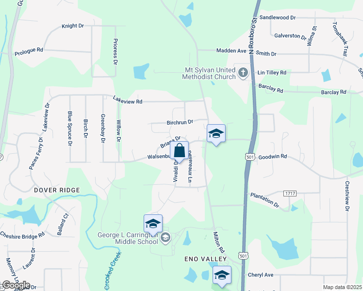 map of restaurants, bars, coffee shops, grocery stores, and more near 302 Walsenburg Drive in Durham