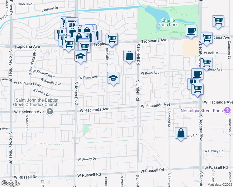 map of restaurants, bars, coffee shops, grocery stores, and more near 5706 Wind Dancer Drive in Las Vegas