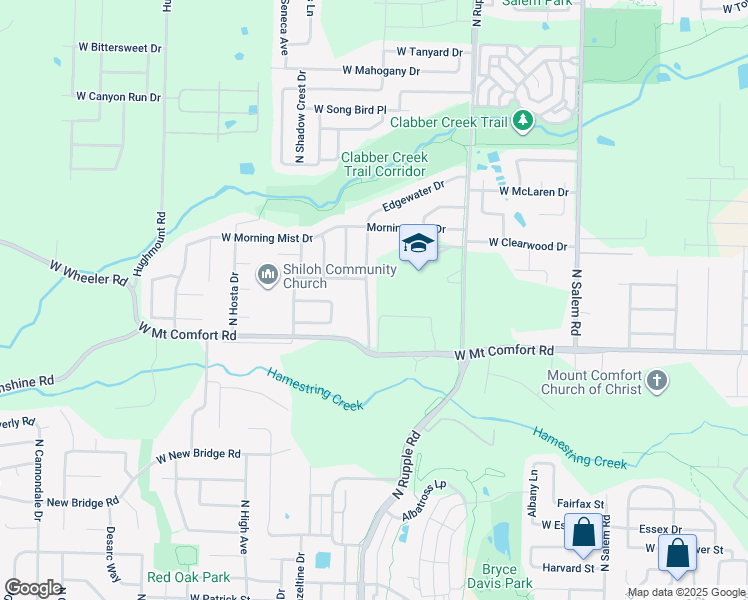 map of restaurants, bars, coffee shops, grocery stores, and more near 2320 Hidden Creek Drive in Fayetteville