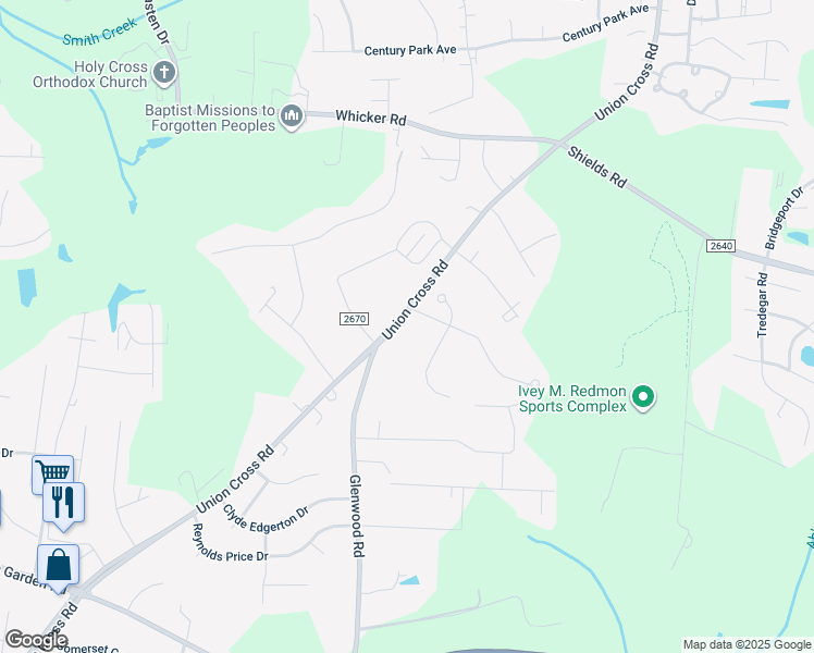 map of restaurants, bars, coffee shops, grocery stores, and more near 1285 Union Cross Road in Kernersville