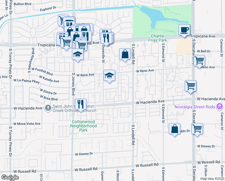 map of restaurants, bars, coffee shops, grocery stores, and more near 5706 Wind Dancer Drive in Las Vegas