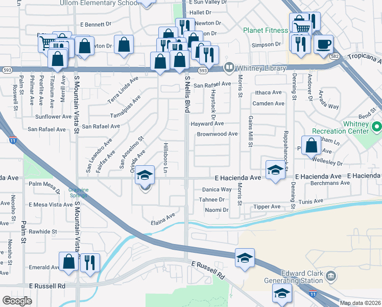 map of restaurants, bars, coffee shops, grocery stores, and more near 5185 Timberwood St in Las Vegas