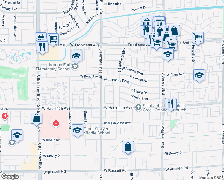 map of restaurants, bars, coffee shops, grocery stores, and more near 5211 Misty Morning Drive in Las Vegas