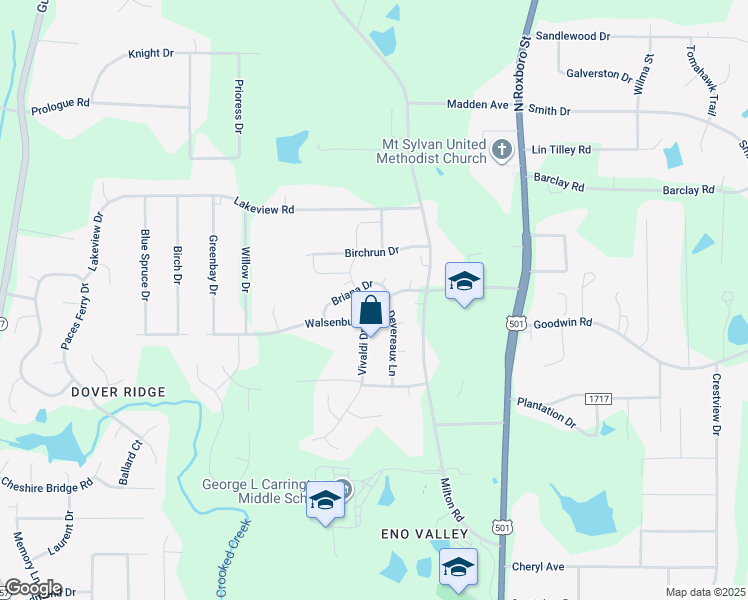map of restaurants, bars, coffee shops, grocery stores, and more near 302 Walsenburg Drive in Durham