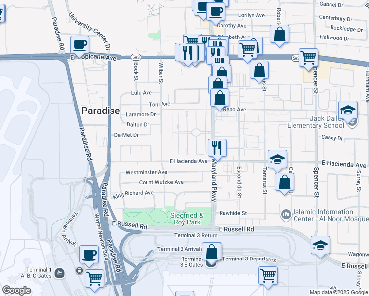 map of restaurants, bars, coffee shops, grocery stores, and more near 5227 Greene Lane in Las Vegas