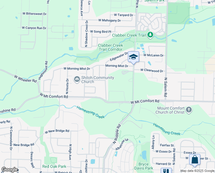 map of restaurants, bars, coffee shops, grocery stores, and more near 2320 Hidden Creek Drive in Fayetteville