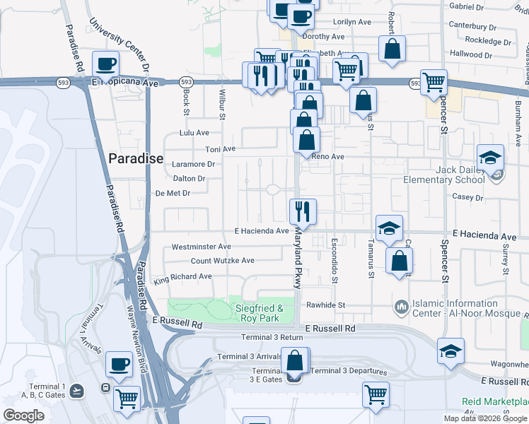 map of restaurants, bars, coffee shops, grocery stores, and more near 5228 Greene Lane in Las Vegas