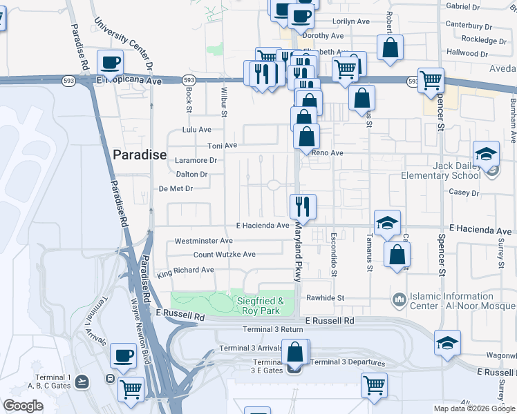 map of restaurants, bars, coffee shops, grocery stores, and more near 5227 Greene Lane in Las Vegas