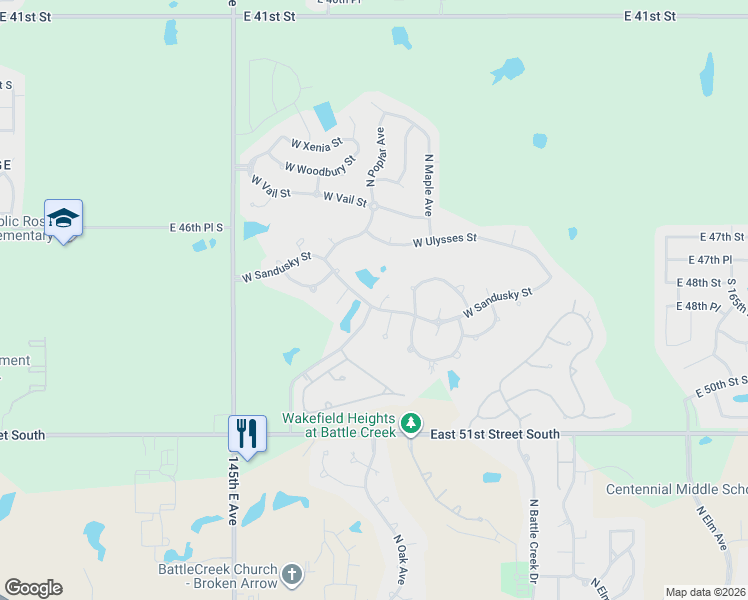 map of restaurants, bars, coffee shops, grocery stores, and more near 4200 North Oak Avenue in Broken Arrow