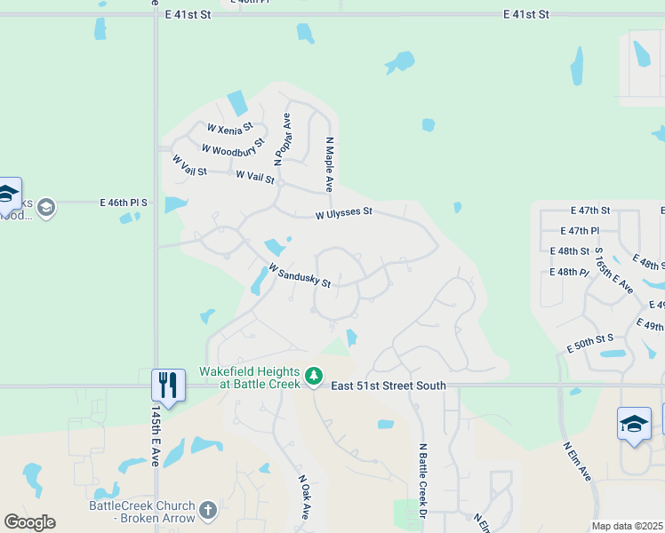 map of restaurants, bars, coffee shops, grocery stores, and more near 4212 North Maple Avenue in Broken Arrow