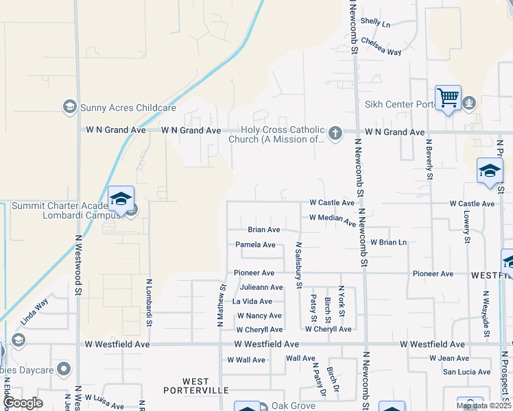 map of restaurants, bars, coffee shops, grocery stores, and more near 1891 West Castle Avenue in Porterville