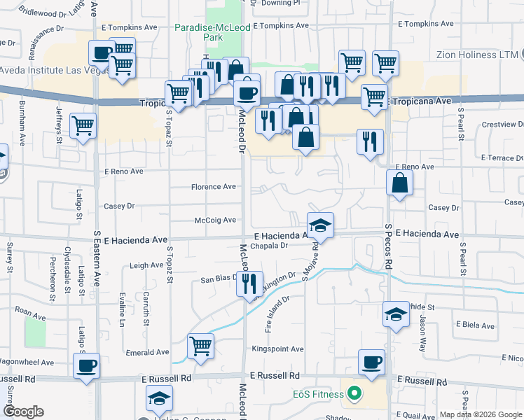 map of restaurants, bars, coffee shops, grocery stores, and more near 3050 Tarpon in Las Vegas