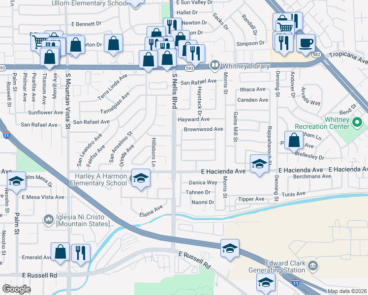 map of restaurants, bars, coffee shops, grocery stores, and more near 5185 Timberwood Street in Las Vegas