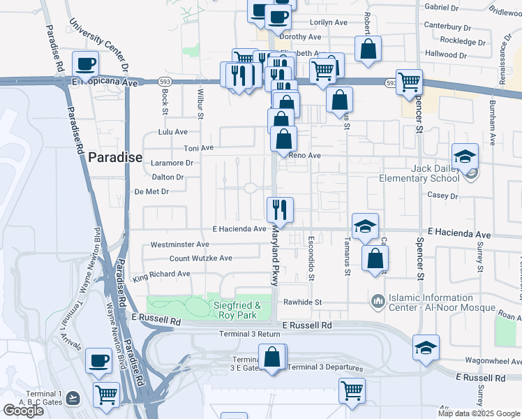 map of restaurants, bars, coffee shops, grocery stores, and more near 5227 Garden Lane in Las Vegas