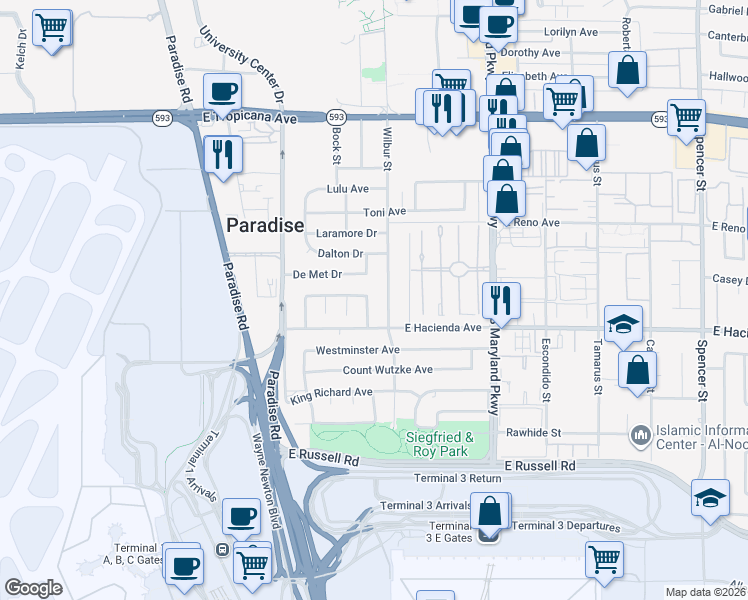 map of restaurants, bars, coffee shops, grocery stores, and more near 5242 Jane Way in Las Vegas