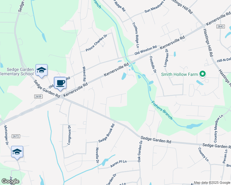 map of restaurants, bars, coffee shops, grocery stores, and more near 779 Oxbow Lane in Kernersville