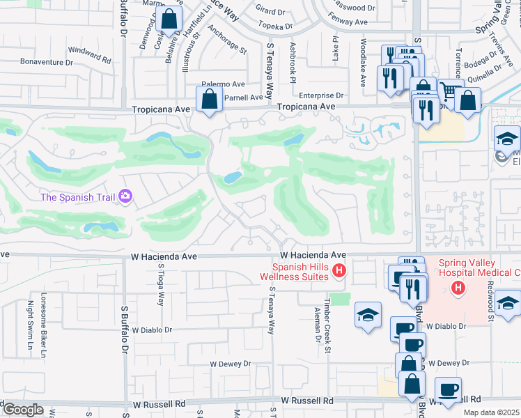 map of restaurants, bars, coffee shops, grocery stores, and more near 15 Burning Tree Ct in Las Vegas