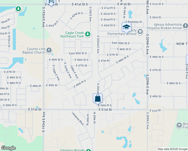 map of restaurants, bars, coffee shops, grocery stores, and more near 4914 South 202nd East Avenue in Broken Arrow