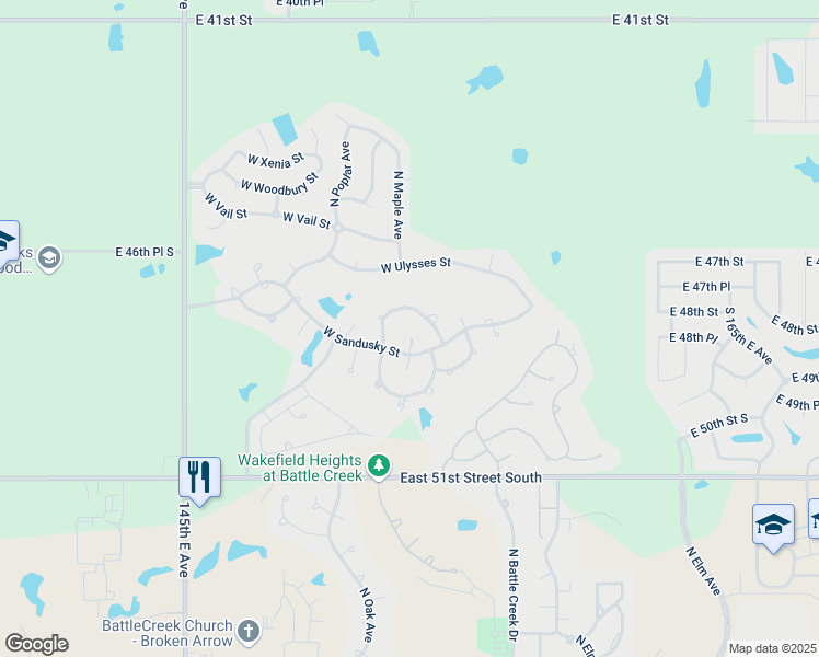 map of restaurants, bars, coffee shops, grocery stores, and more near 4212 North Maple Avenue in Broken Arrow
