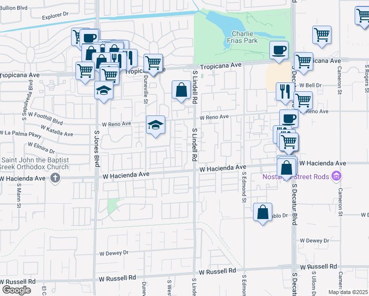 map of restaurants, bars, coffee shops, grocery stores, and more near 5211 South Lindell Road in Las Vegas