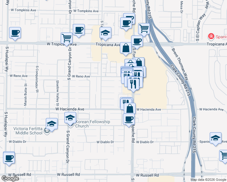 map of restaurants, bars, coffee shops, grocery stores, and more near 9526 Antelope Bend Court in Las Vegas