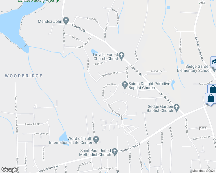 map of restaurants, bars, coffee shops, grocery stores, and more near 4552 Vernon Farms Boulevard in Kernersville