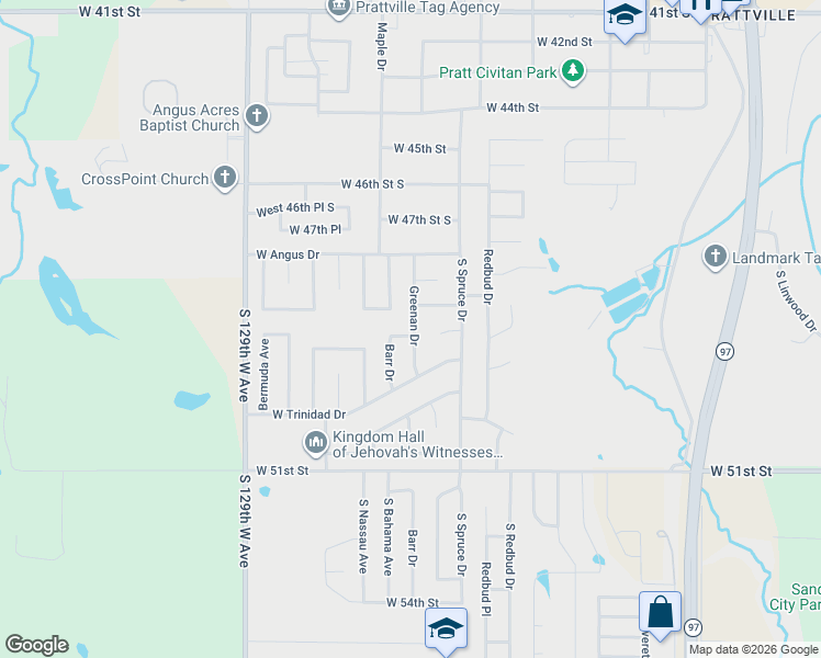 map of restaurants, bars, coffee shops, grocery stores, and more near 501 Barr Dr in Sand Springs