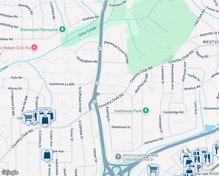 map of restaurants, bars, coffee shops, grocery stores, and more near 217 Westhaven Circle in Winston-Salem