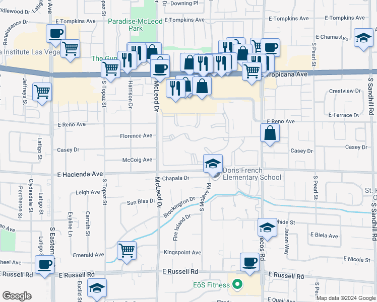 map of restaurants, bars, coffee shops, grocery stores, and more near 3152 Tarpon in Las Vegas