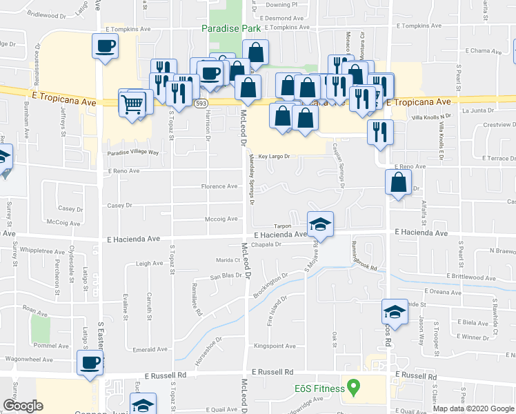 map of restaurants, bars, coffee shops, grocery stores, and more near 3050 Tarpon in Las Vegas