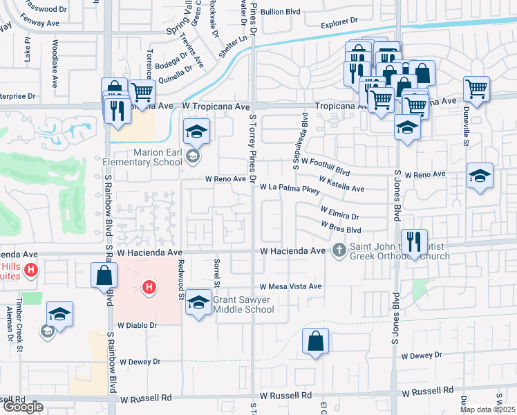 map of restaurants, bars, coffee shops, grocery stores, and more near 6442 Grey Dove Circle in Las Vegas