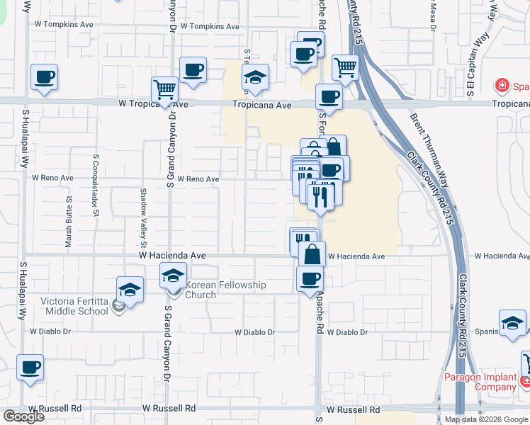map of restaurants, bars, coffee shops, grocery stores, and more near 9534 Antelope Bend Court in Las Vegas