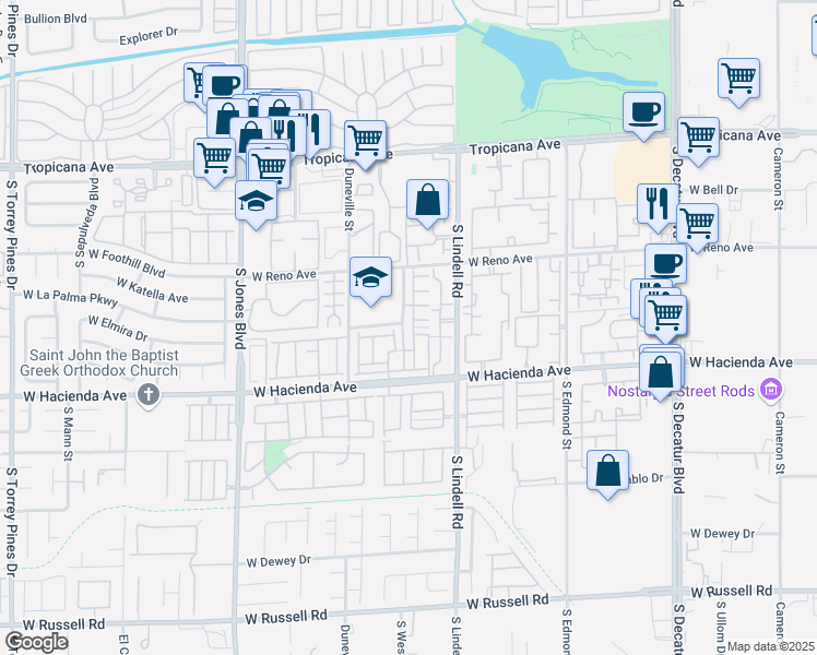 map of restaurants, bars, coffee shops, grocery stores, and more near 5207 Souvenir Lane in Las Vegas
