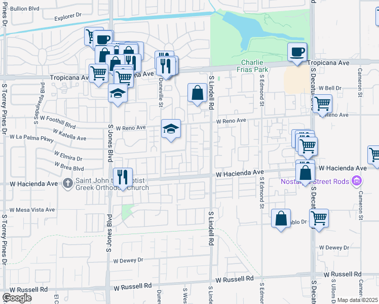map of restaurants, bars, coffee shops, grocery stores, and more near 5207 Souvenir Lane in Las Vegas
