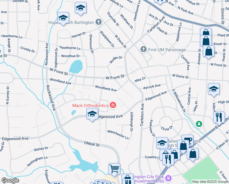 map of restaurants, bars, coffee shops, grocery stores, and more near 721 Edinburgh Court in Burlington