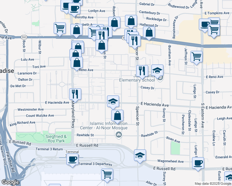 map of restaurants, bars, coffee shops, grocery stores, and more near 5219 Caliente Street in Las Vegas
